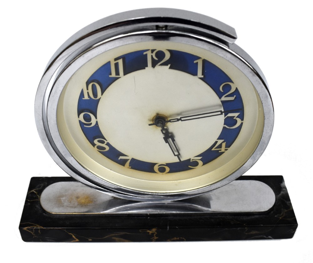 Art Deco 8 Day Chrome & Marble clock, c1930 View IV