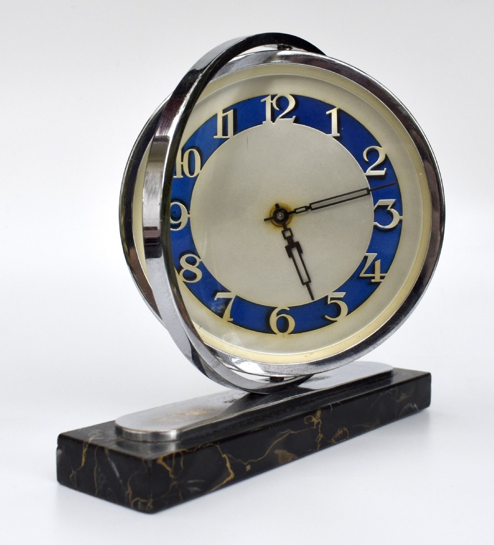 Art Deco 8 Day Chrome & Marble clock, c1930 View V