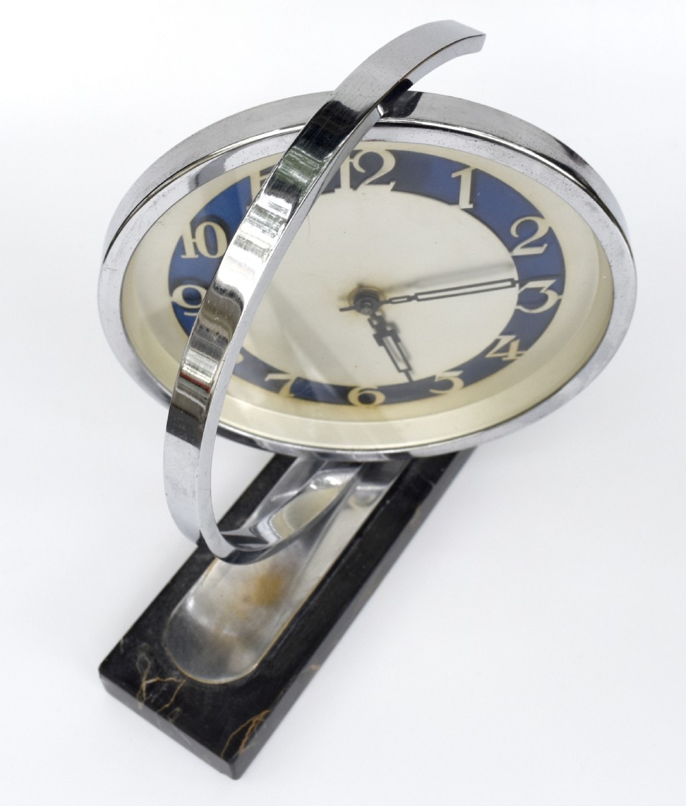 Art Deco 8 Day Chrome & Marble clock, c1930 View VI