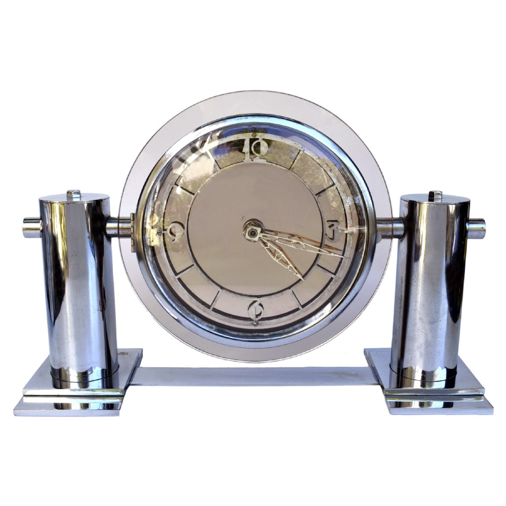 Art Deco Large Modernist Mantle Mirrored Clock, Circa 1930