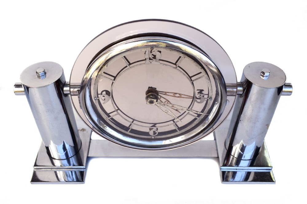 Art Deco Large Modernist Mantle Mirrored Clock, Circa 1930 View II