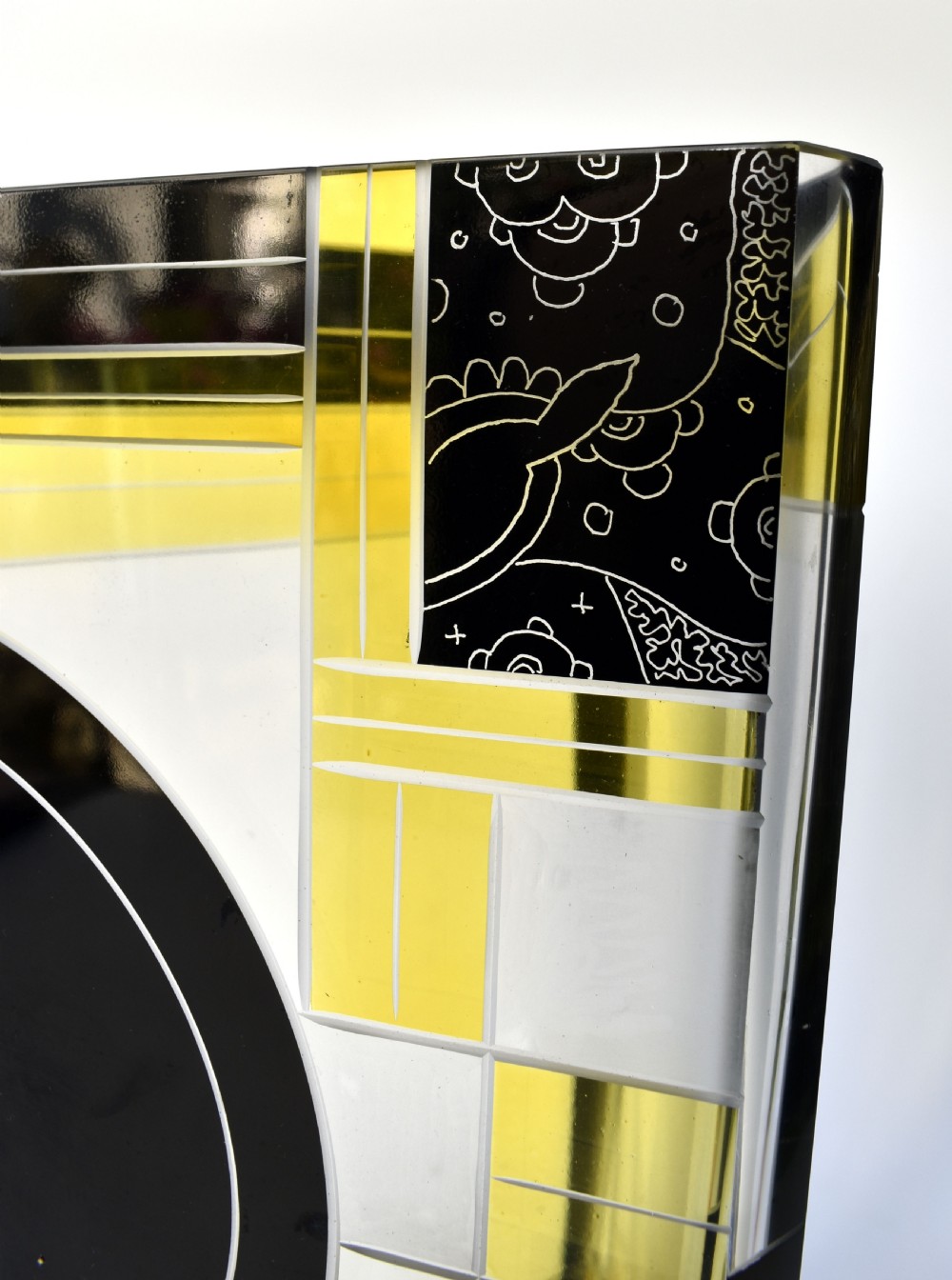 Art Deco Tall Glass & Enamel Etched Vase By Karl Palda, Czech Republic, C1930 View III
