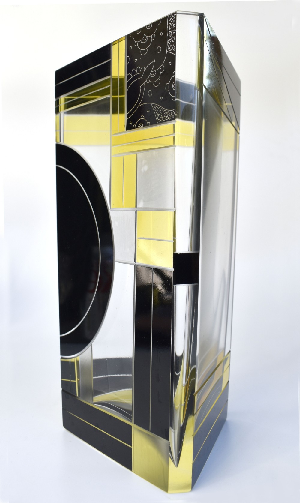 Art Deco Tall Glass & Enamel Etched Vase By Karl Palda, Czech Republic, C1930 View IV