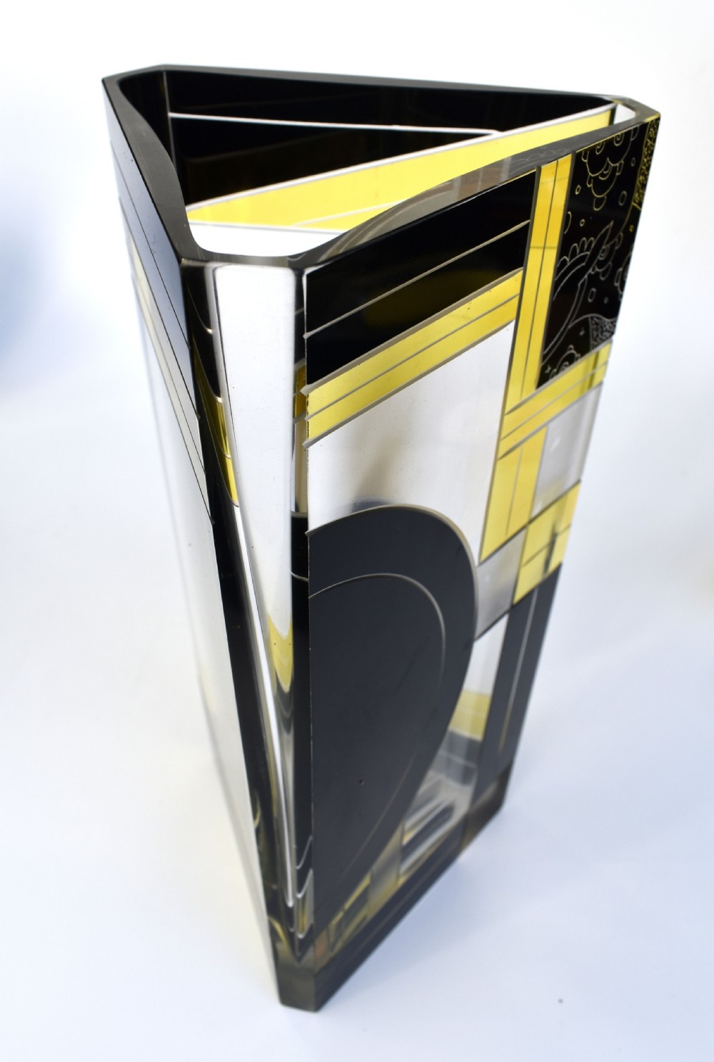 Art Deco Tall Glass & Enamel Etched Vase By Karl Palda, Czech Republic, C1930 View V