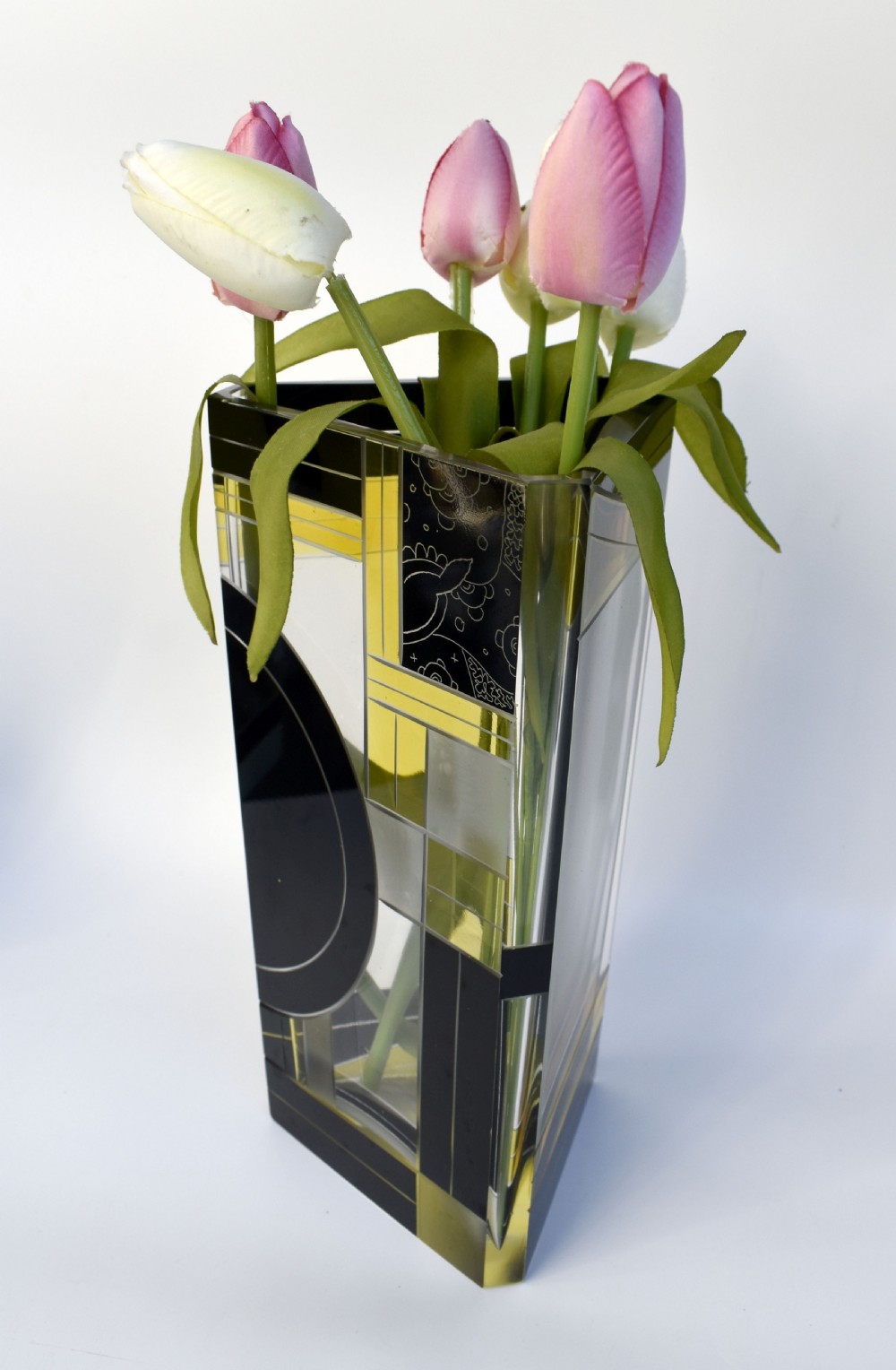 Art Deco Tall Glass & Enamel Etched Vase By Karl Palda, Czech Republic, C1930 View VI