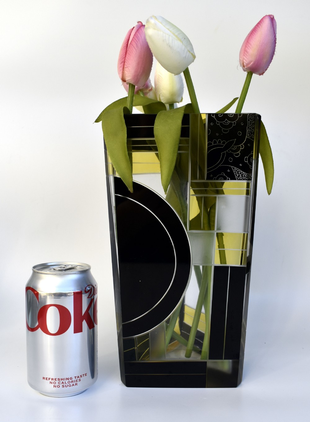 Art Deco Tall Glass & Enamel Etched Vase By Karl Palda, Czech Republic, C1930 View VII