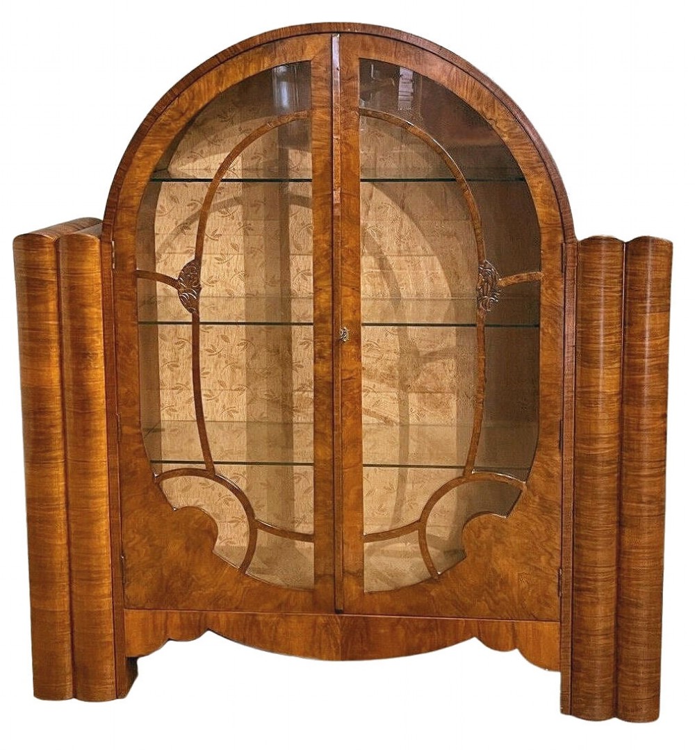 Art Deco Walnut Display Cabinet, c1930