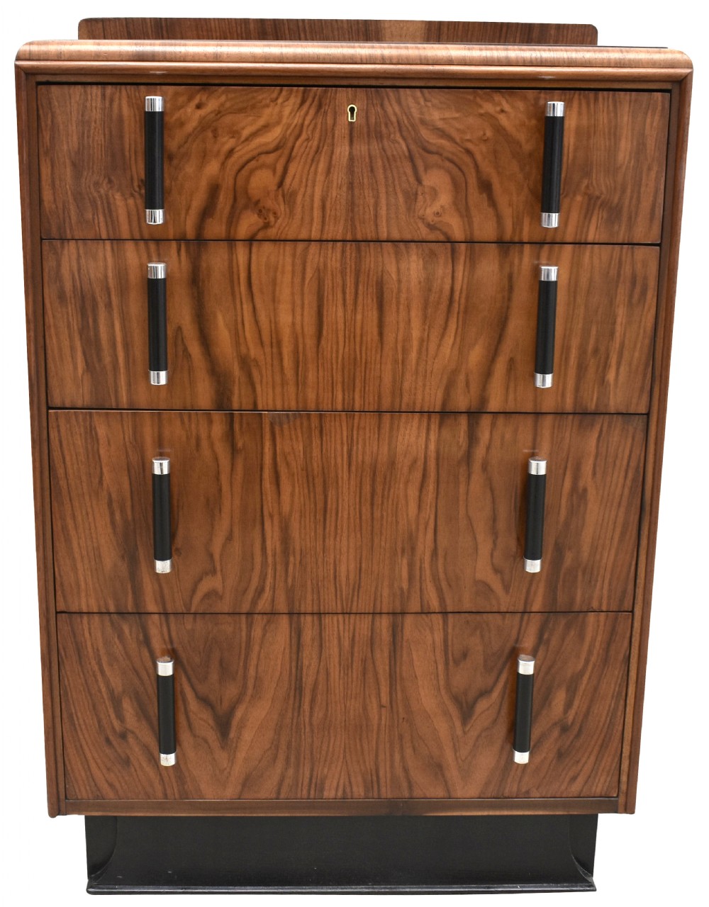 Art Deco Walnut Figured Chest Of Four Drawers, English, c1930