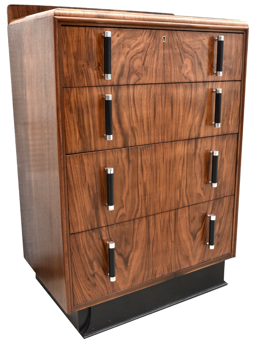 Art Deco Walnut Figured Chest Of Four Drawers, English, c1930 View II