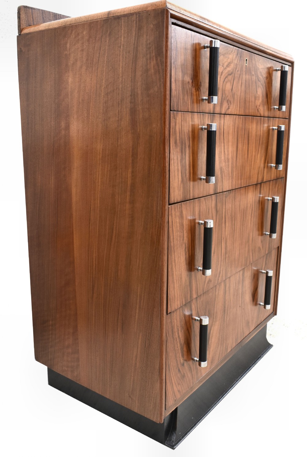 Art Deco Walnut Figured Chest Of Four Drawers, English, c1930 View VIII