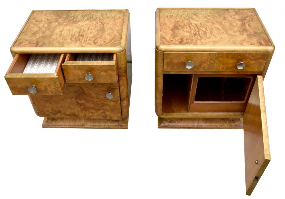 Art Deco Pair of Matching Bedside Table Cabinets in Blonde Burr Elm, c1930 View VII