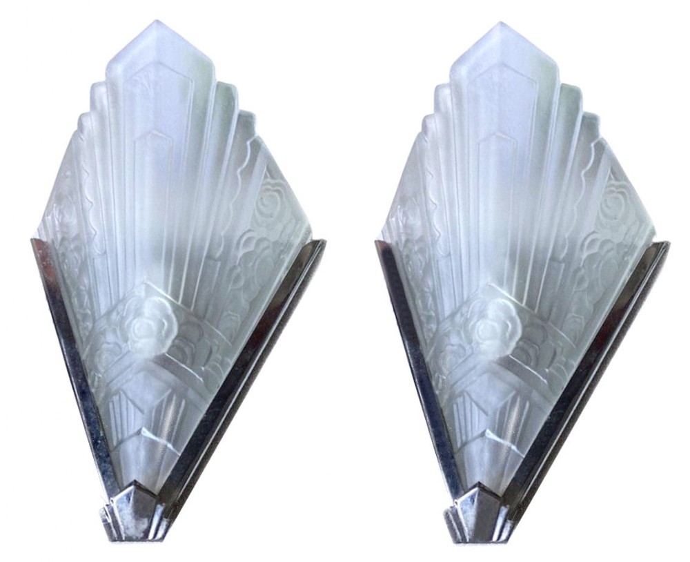 Art Deco Slip Shade Pair Of Wall Lights, c1930