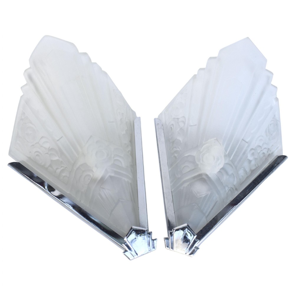 Art Deco Slip Shade Pair Of Wall Lights, c1930 View II