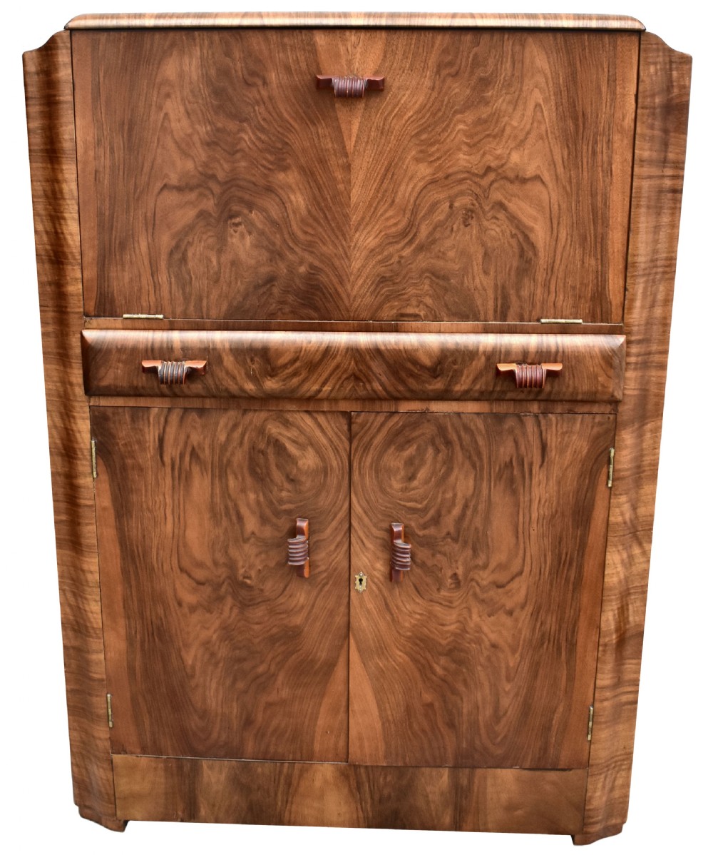 Art Deco Walnut Upright Cocktail Cabinet, 1930's