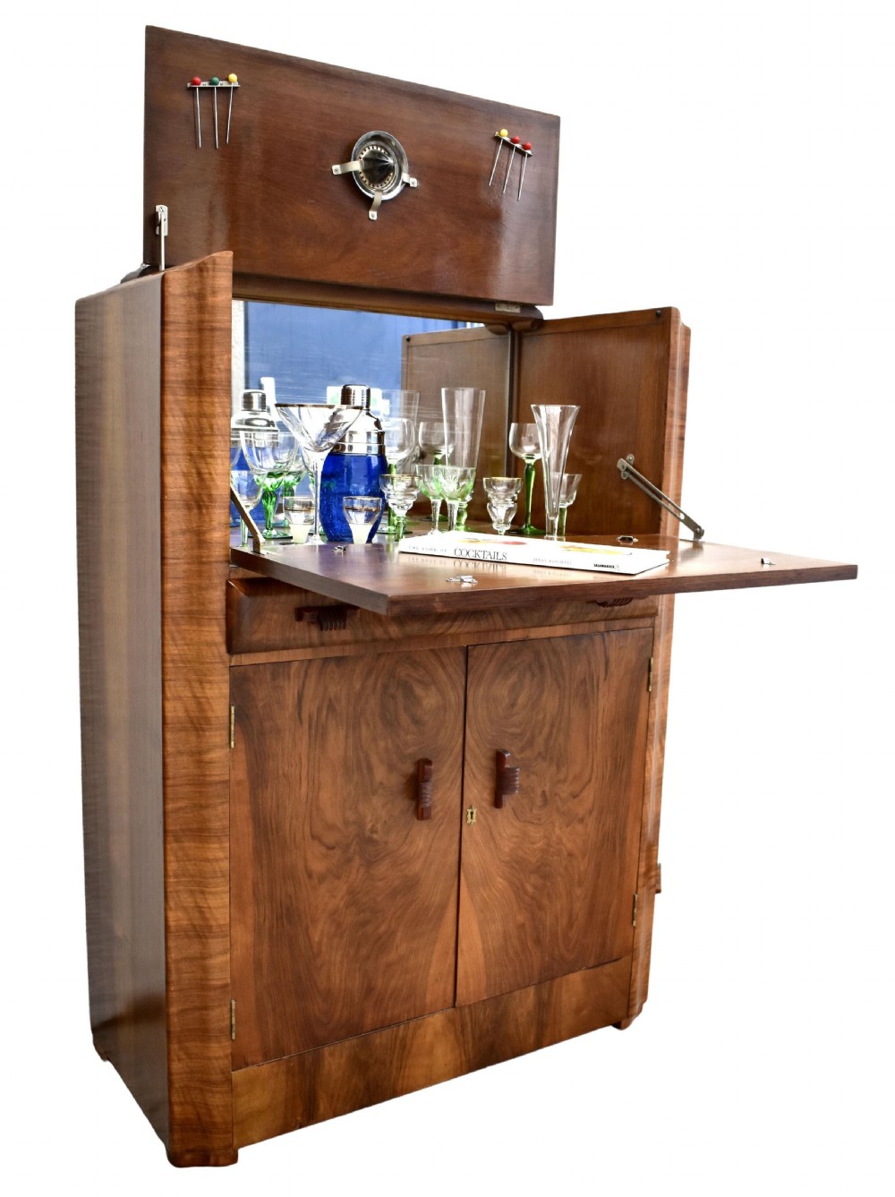 Art Deco Walnut Upright Cocktail Cabinet, 1930's View XI