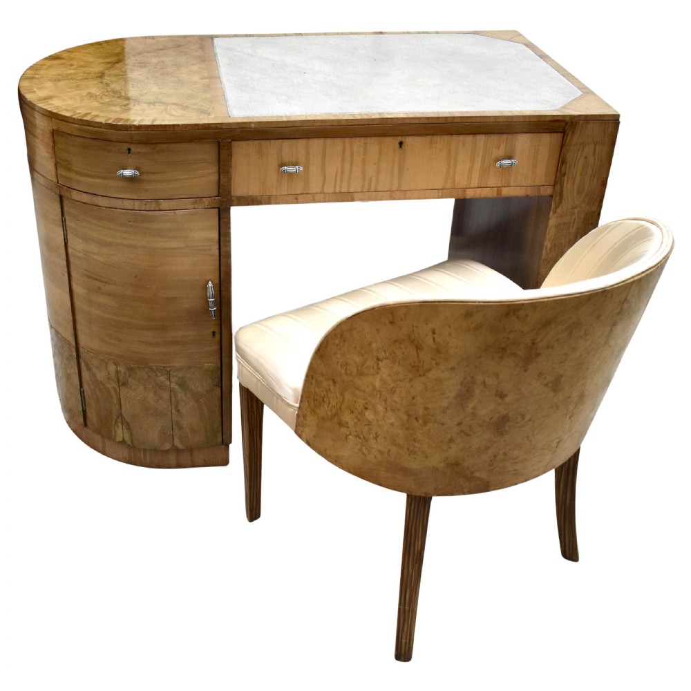 Art Deco Walnut Desk & Chair, c1930's View IX