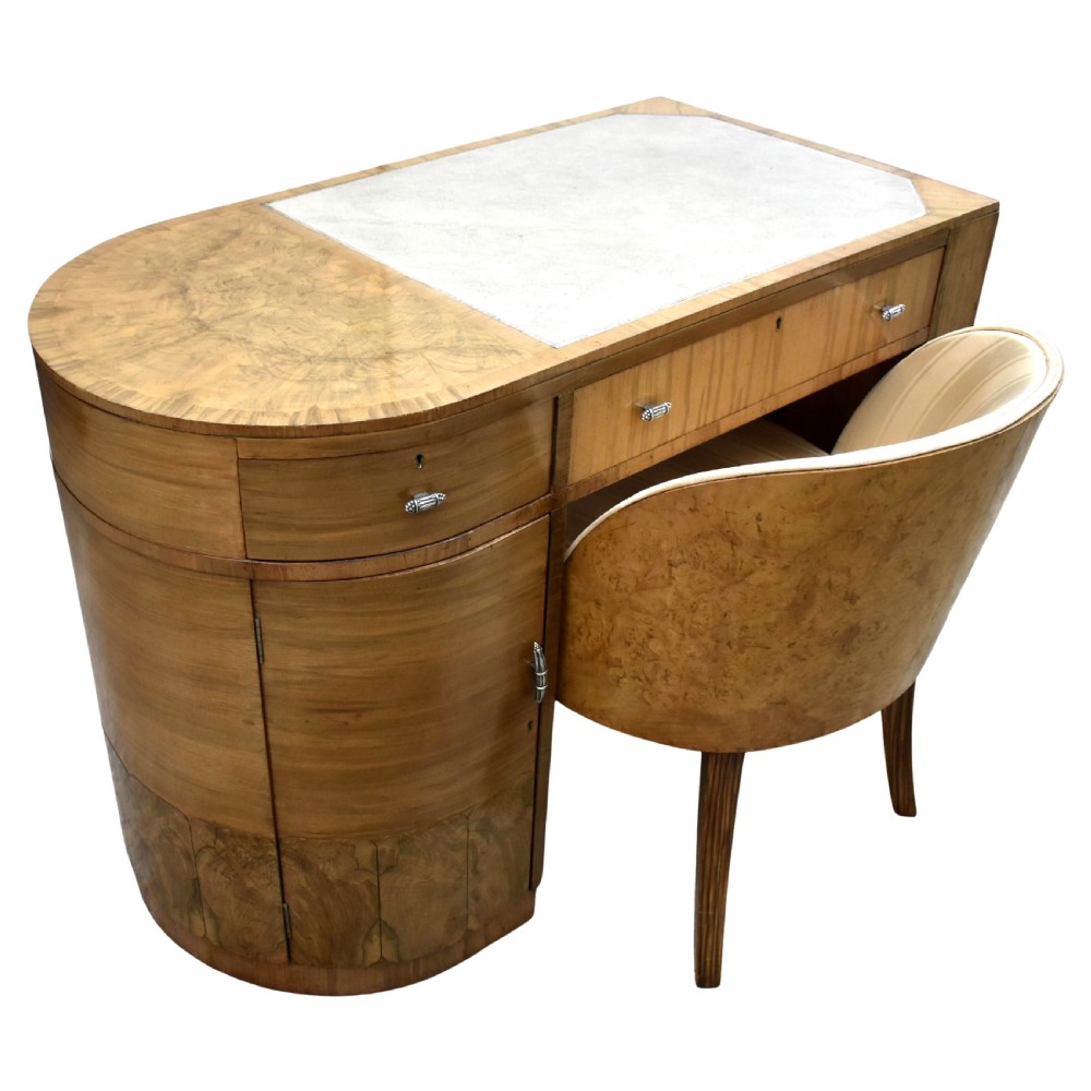 Art Deco Walnut Desk & Chair, c1930's View X
