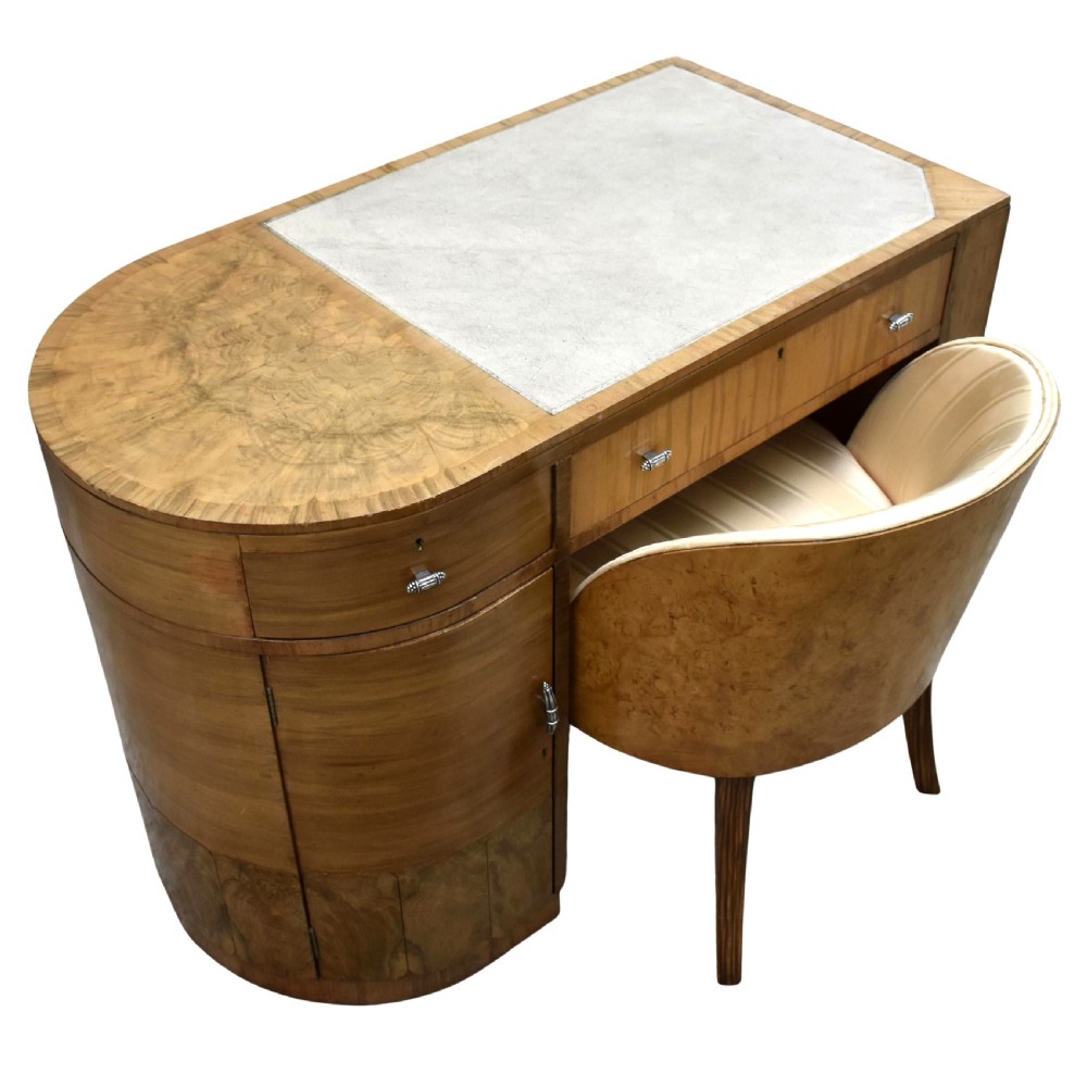 Art Deco Walnut Desk & Chair, c1930's View XI