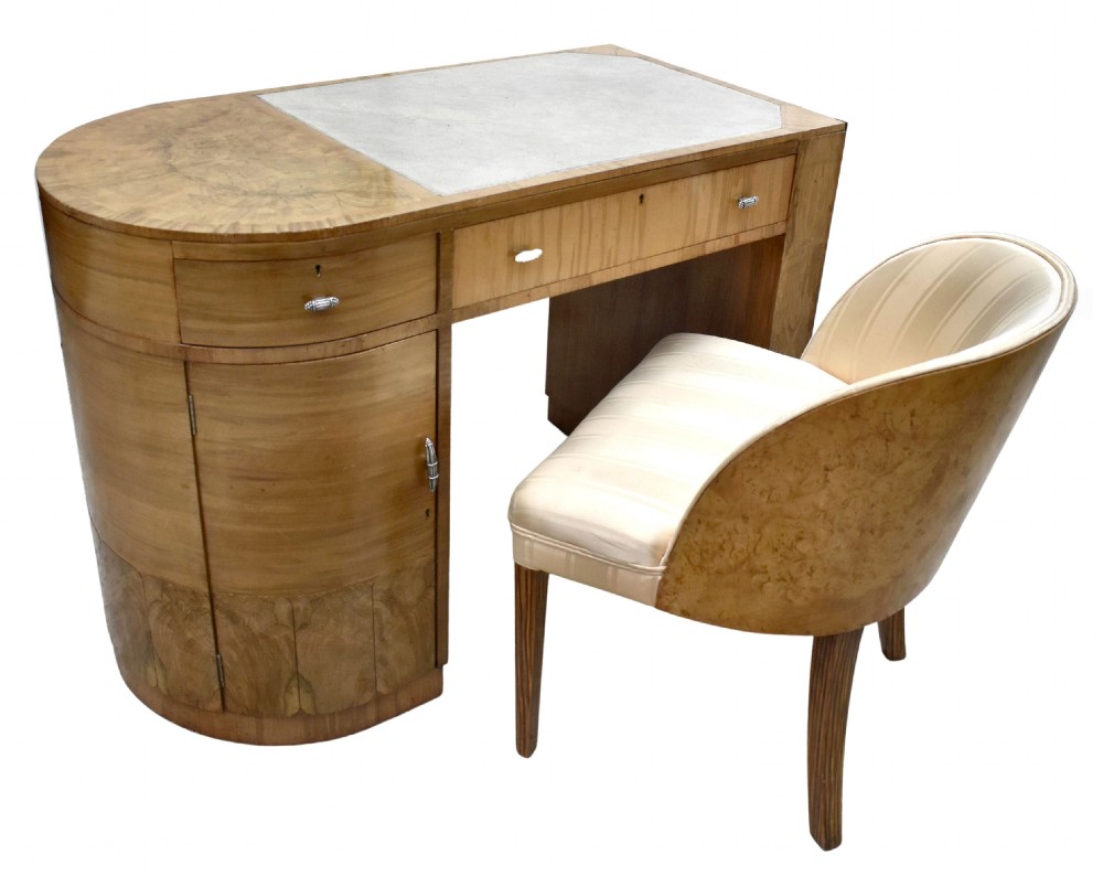 Art Deco Walnut Desk & Chair, c1930's