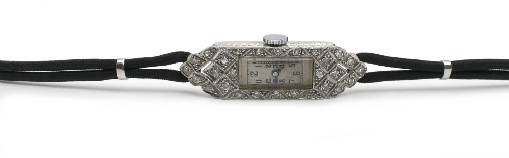 Art Deco Diamond Platinum Ladies Cocktail Watch, c1929  View V