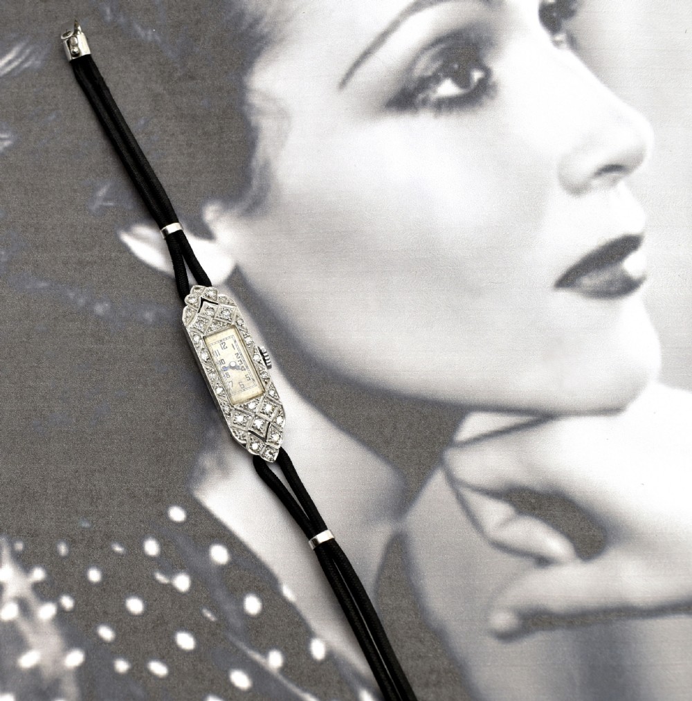 Art Deco Diamond Platinum Ladies Cocktail Watch, c1929  View XII