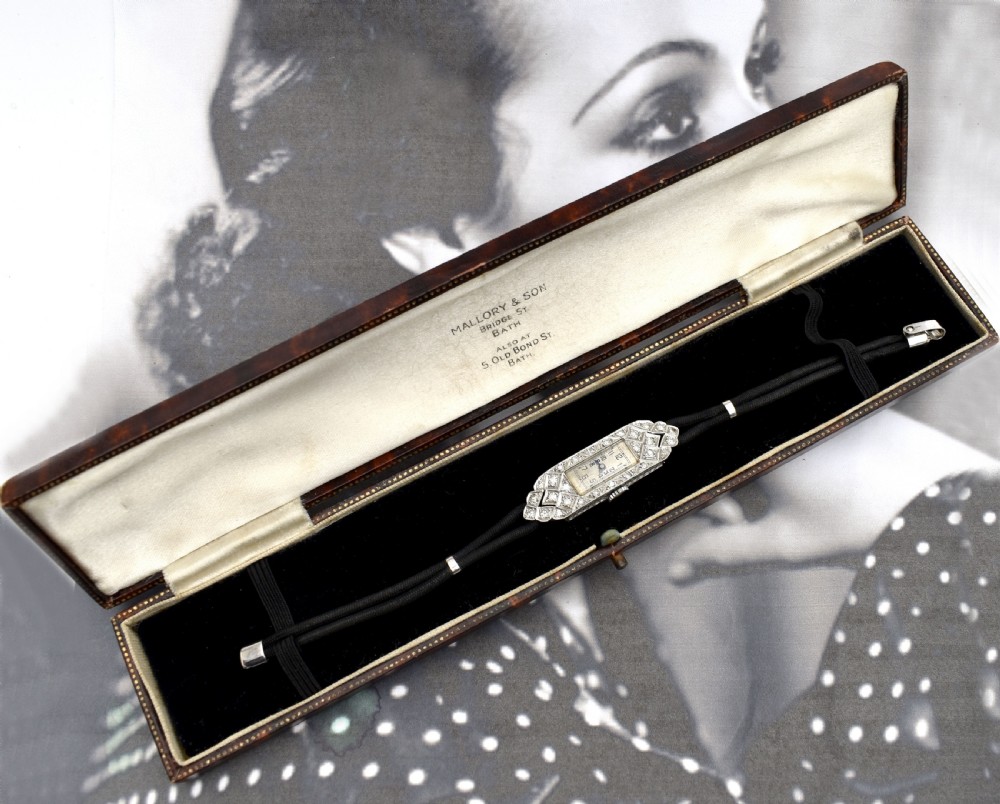 Art Deco Diamond Platinum Ladies Cocktail Watch, c1929  View XIV