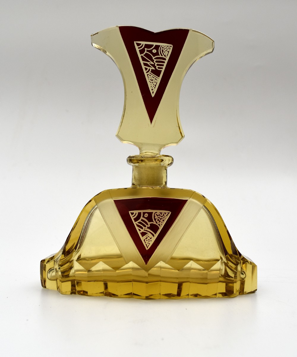 Art Deco Amber Coloured Glass Perfume Bottle by Karl Palda, c1930s