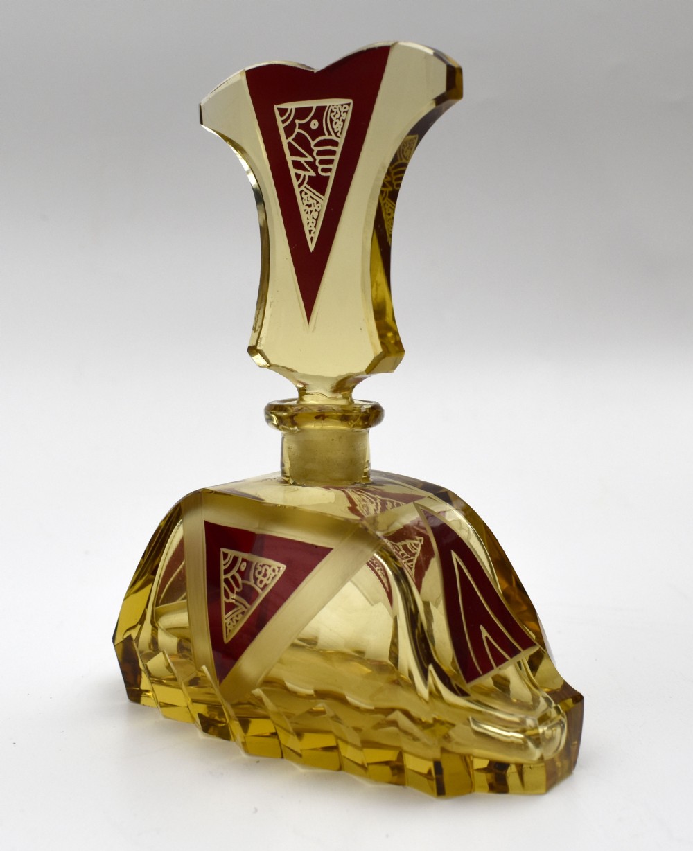 Art Deco Amber Coloured Glass Perfume Bottle by Karl Palda, c1930s View II