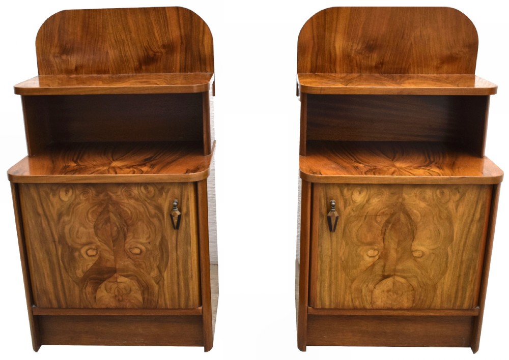 Art Deco Pair of Matching Bedside Table Cabinets in Walnut, c1930 View VI