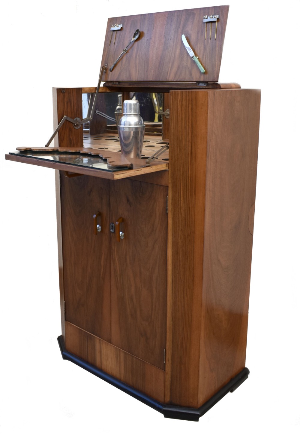 Art Deco High Quality Walnut Upright Cocktail Cabinet, c1930's View V