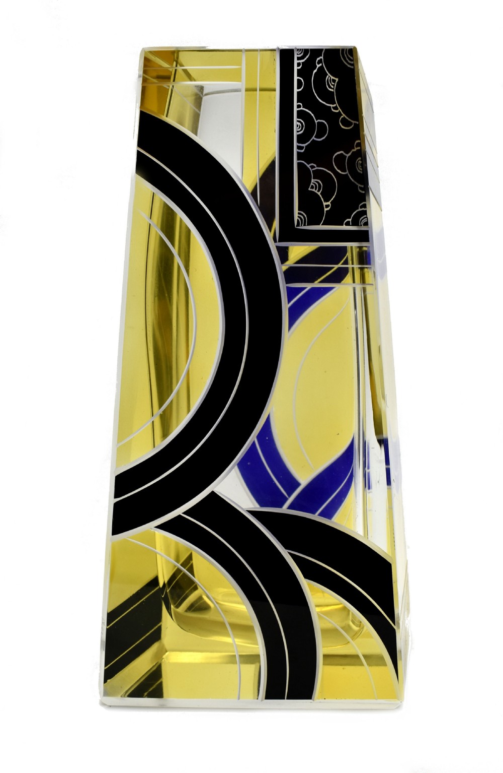 Art Deco Tall Glass & Enamel Etched Vase By Karl Palda, Czech Republic, C1930