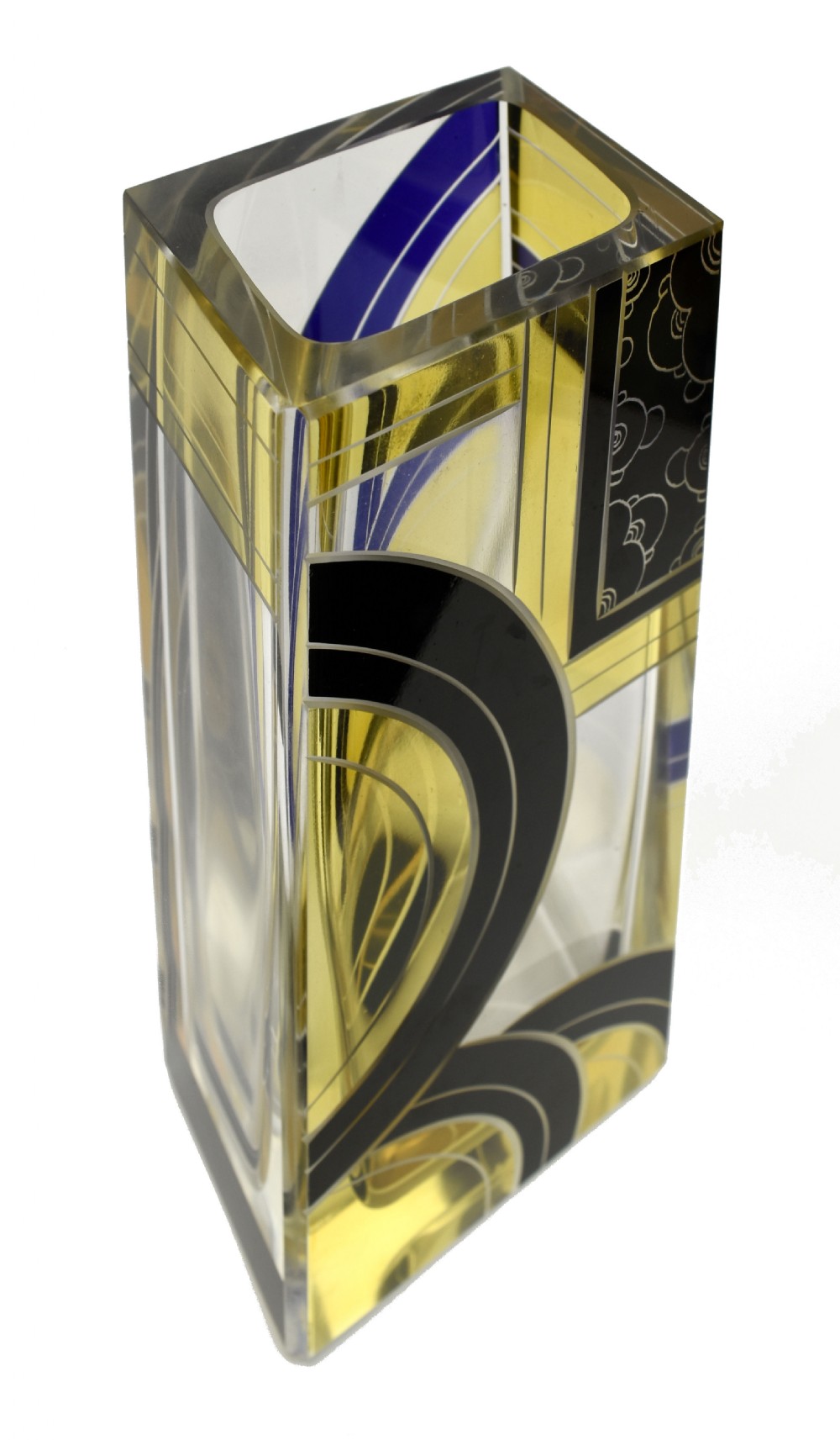 Art Deco Tall Glass & Enamel Etched Vase By Karl Palda, Czech Republic, C1930 View IV