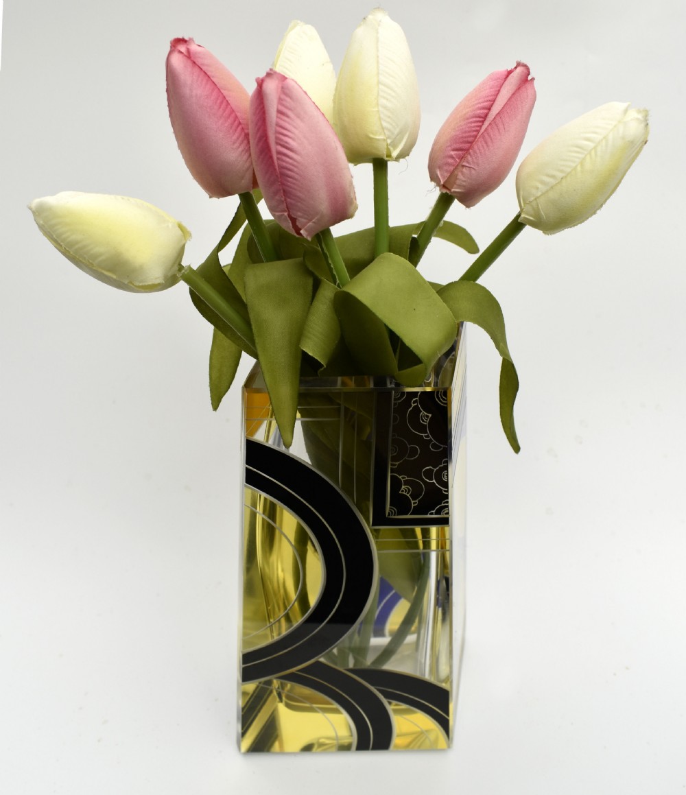 Art Deco Tall Glass & Enamel Etched Vase By Karl Palda, Czech Republic, C1930 View X