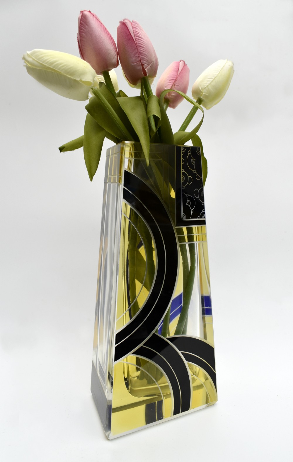 Art Deco Tall Glass & Enamel Etched Vase By Karl Palda, Czech Republic, C1930 View XII