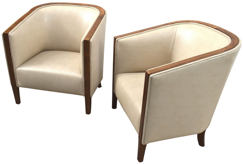Art Deco Matching Pair of Leather Club Arm Chairs, c1930