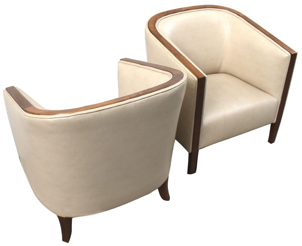 Art Deco Matching Pair of Leather Club Arm Chairs, c1930 View V