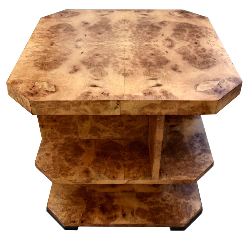 Art Deco Burl Maple Geometric Book Table, English, c1930 View III