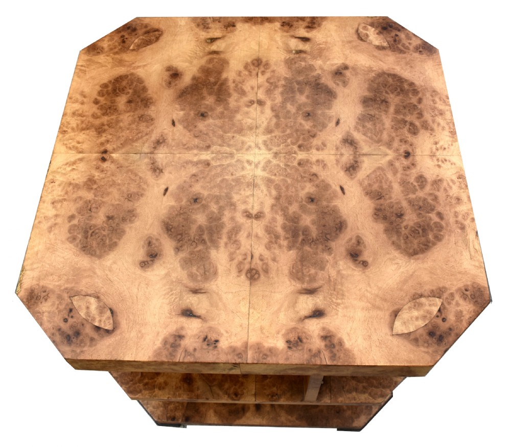 Art Deco Burl Maple Geometric Book Table, English, c1930 View IV