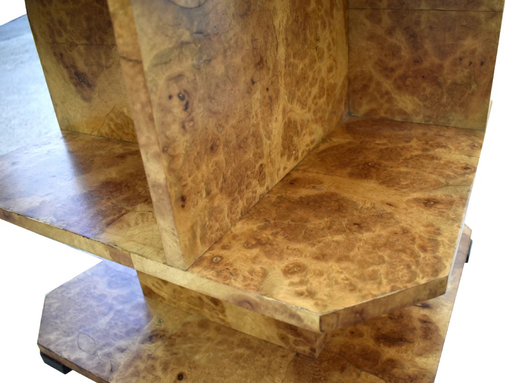 Art Deco Burl Maple Geometric Book Table, English, c1930 View VI
