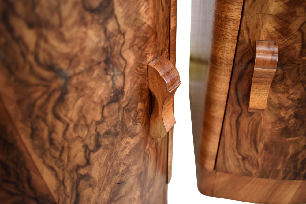 Art Deco Matching Pair of Walnut Bedside Cabinets, c1930 View II