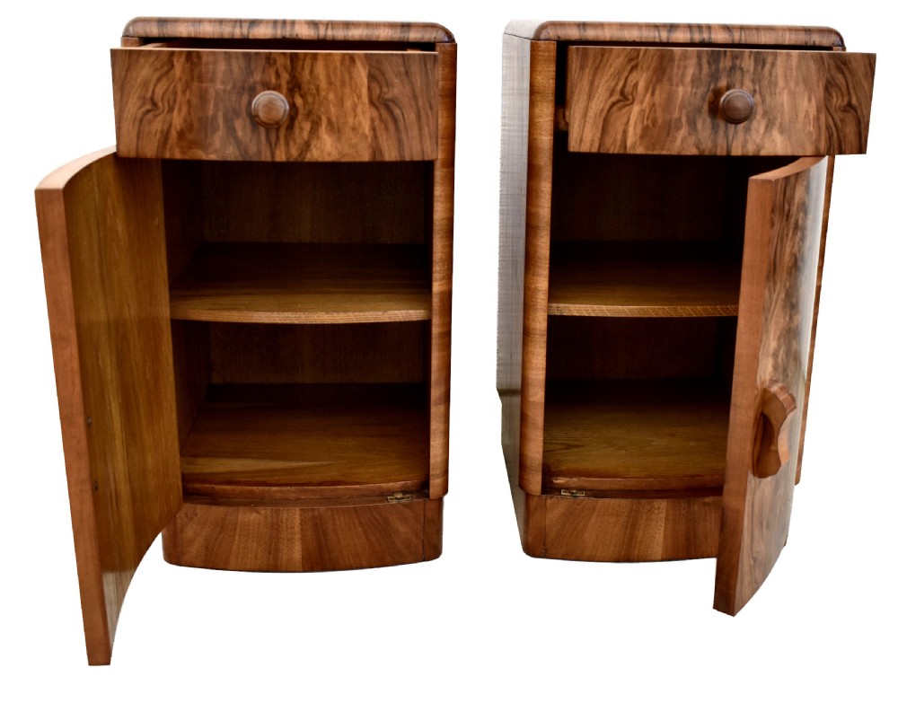 Art Deco Matching Pair of Walnut Bedside Cabinets, c1930 View IV