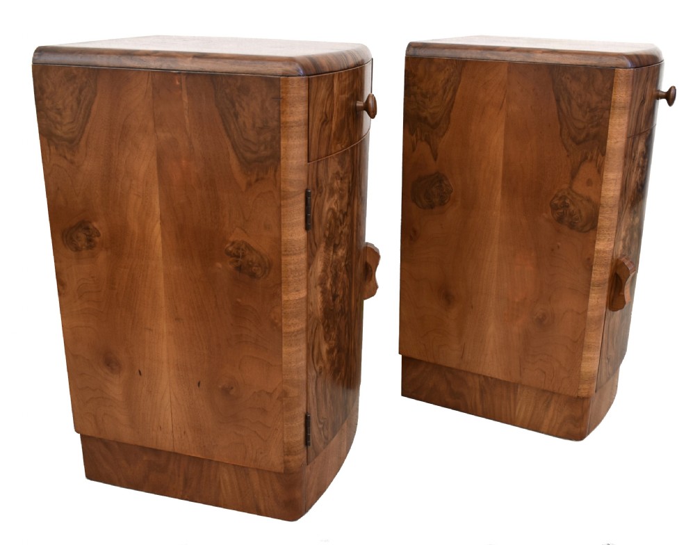 Art Deco Matching Pair of Walnut Bedside Cabinets, c1930 View V