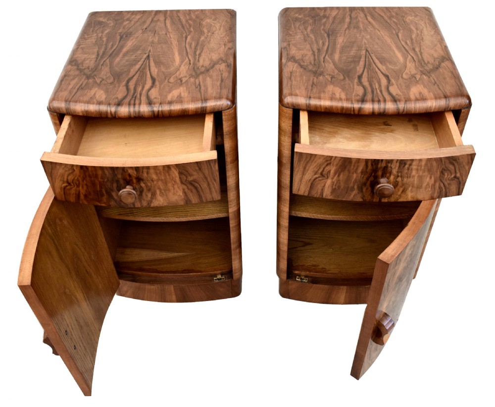 Art Deco Matching Pair of Walnut Bedside Cabinets, c1930 View VI