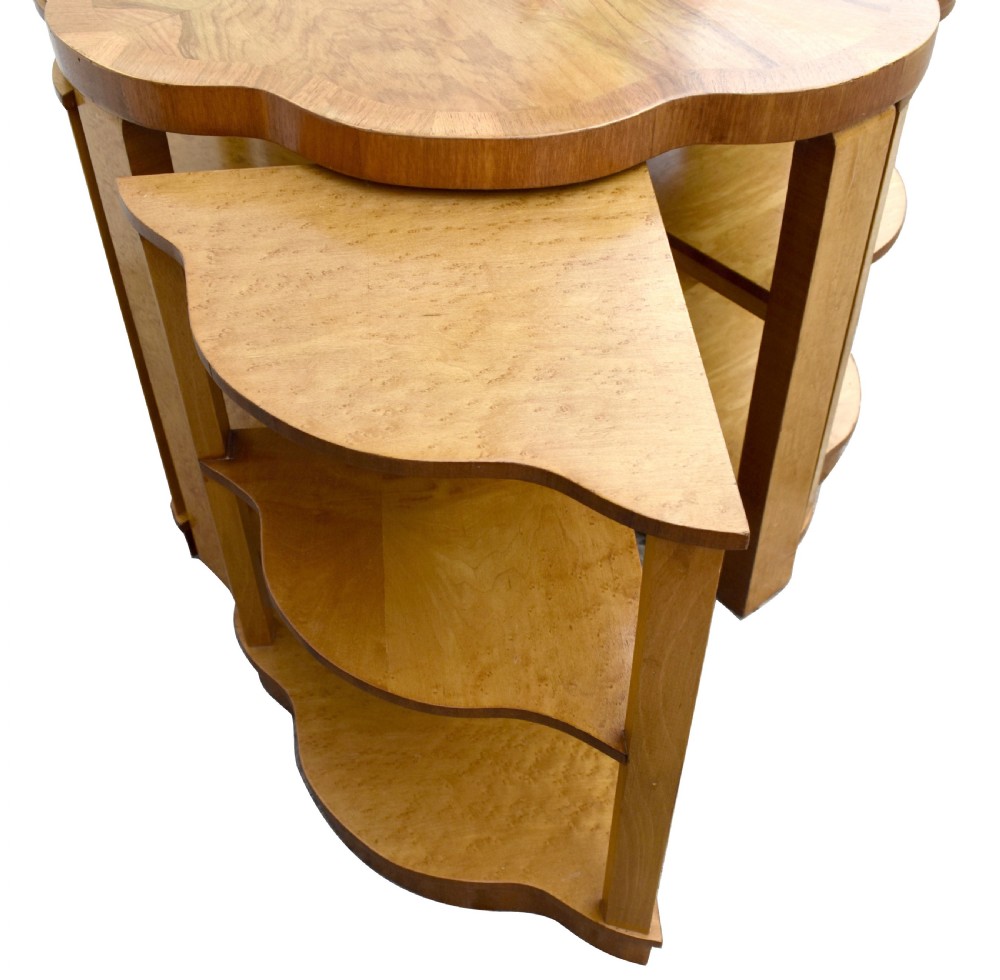 Art Deco Walnut & Maple Nest of Five Tables by Epstein, English, 1930 View V