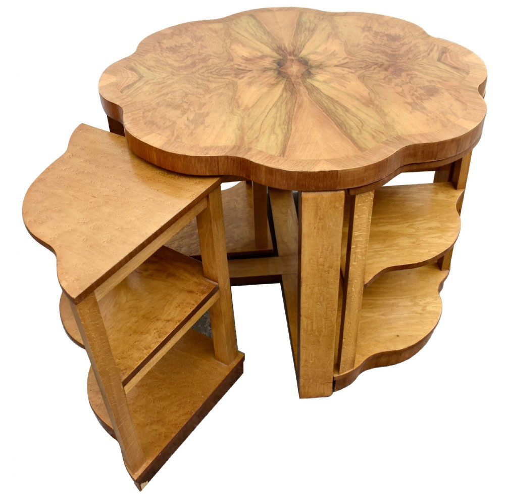 Art Deco Walnut & Maple Nest of Five Tables by Epstein, English, 1930 View VII