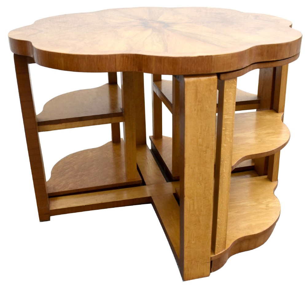 Art Deco Walnut & Maple Nest of Five Tables by Epstein, English, 1930 View VIII