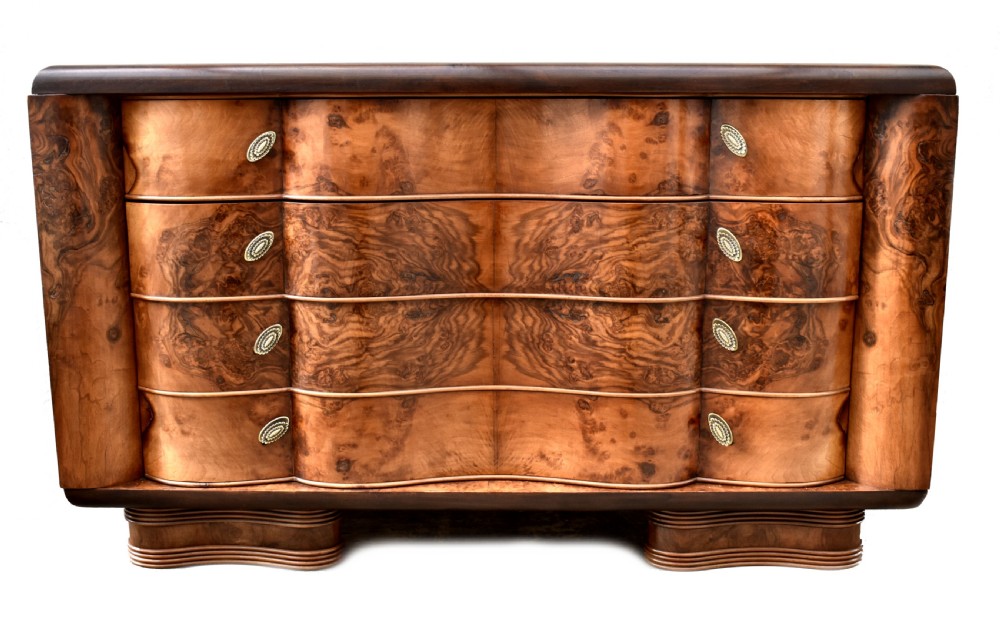 Art Deco Large Italian Serpentine Chest Of Drawers, c1930