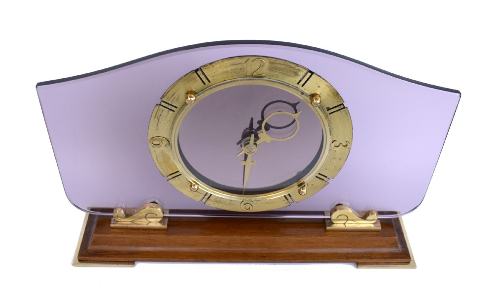 Art Deco Glass & Mirror 8 Day Mantle Clock, 1930  View II