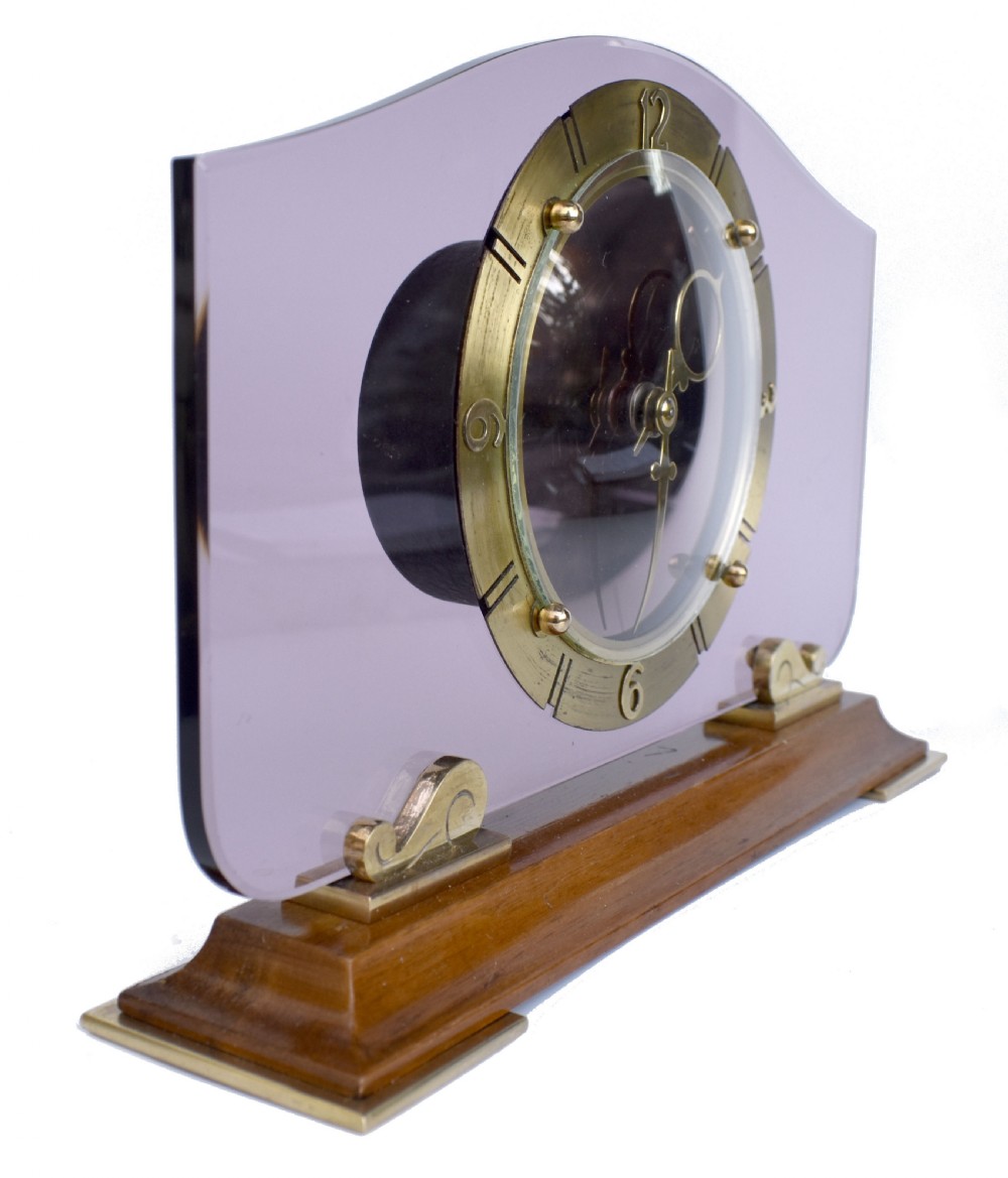 Art Deco Glass & Mirror 8 Day Mantle Clock, 1930  View III