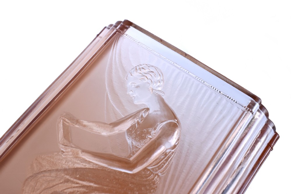 Art Deco 'Pandora's Box' Glass Biscuit Barrel By Sowerby, England, c1930s View V